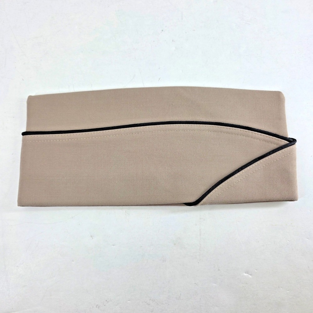 Military Garrison Hat Cap, Tan, Black Piping, size 7, USA Bayly Original